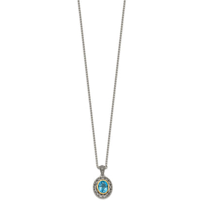 Sterling Silver 14K Gold Accent Light Swiss Blue Topaz Oval Necklace 18"