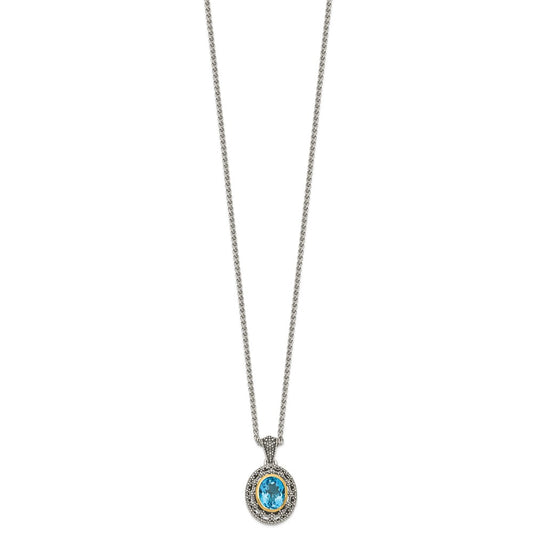 Sterling Silver 14K Gold Accent Light Swiss Blue Topaz Oval Necklace 18"