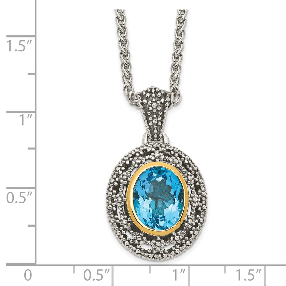 Sterling Silver 14K Gold Accent Light Swiss Blue Topaz Oval Necklace 18"