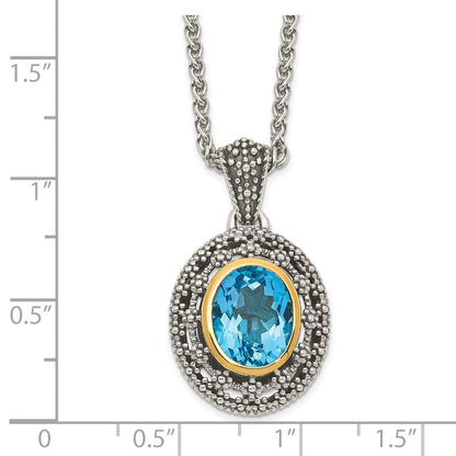 Sterling Silver 14K Gold Accent Light Swiss Blue Topaz Oval Necklace 18"