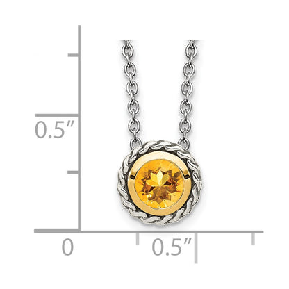 Sterling Silver 14K Gold Accent Round Bezel Citrine Necklace 18"
