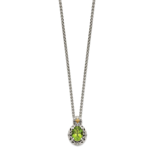 Sterling Silver 14K Gold Accent Oval Peridot Necklace 18"
