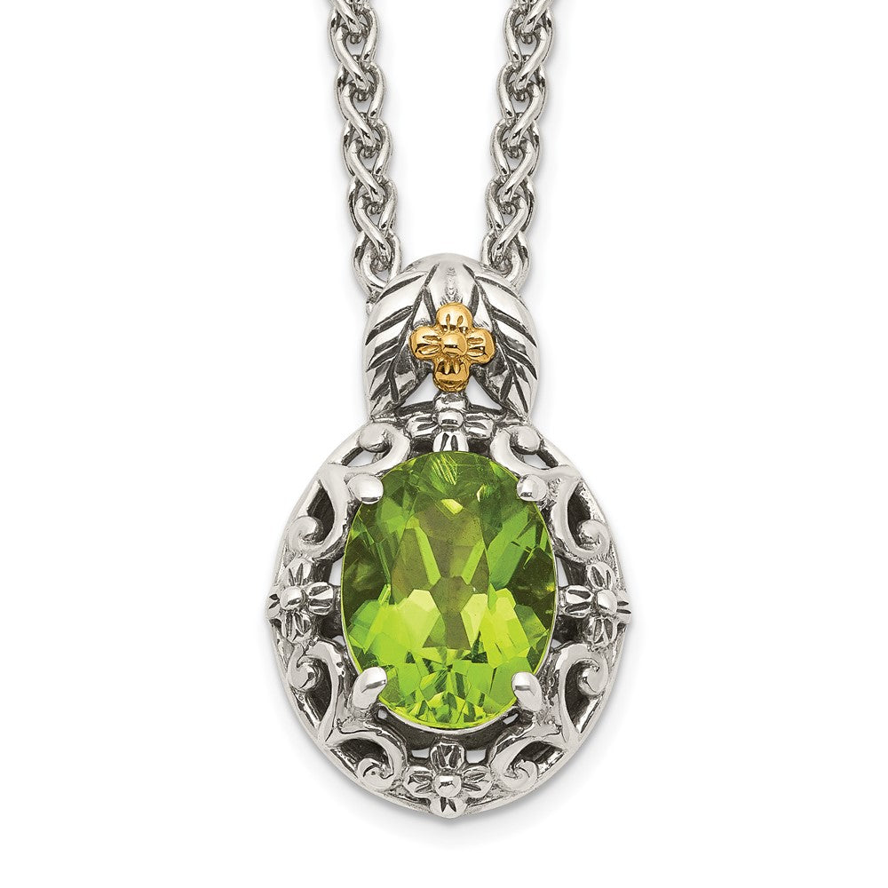 Sterling Silver 14K Gold Accent Oval Peridot Necklace 18"