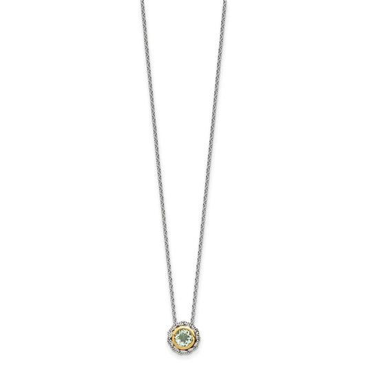 Sterling Silver 14K Gold Accent Round Bezel Green Quartz Necklace 18"