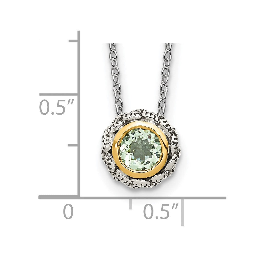 Sterling Silver 14K Gold Accent Round Bezel Green Quartz Necklace 18"