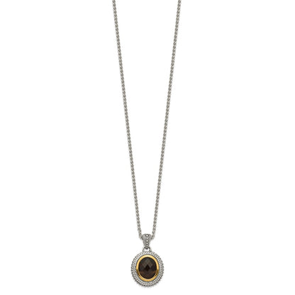 Sterling Silver 14K Gold Accent Oval Bezel Smoky Quartz Necklace 18"