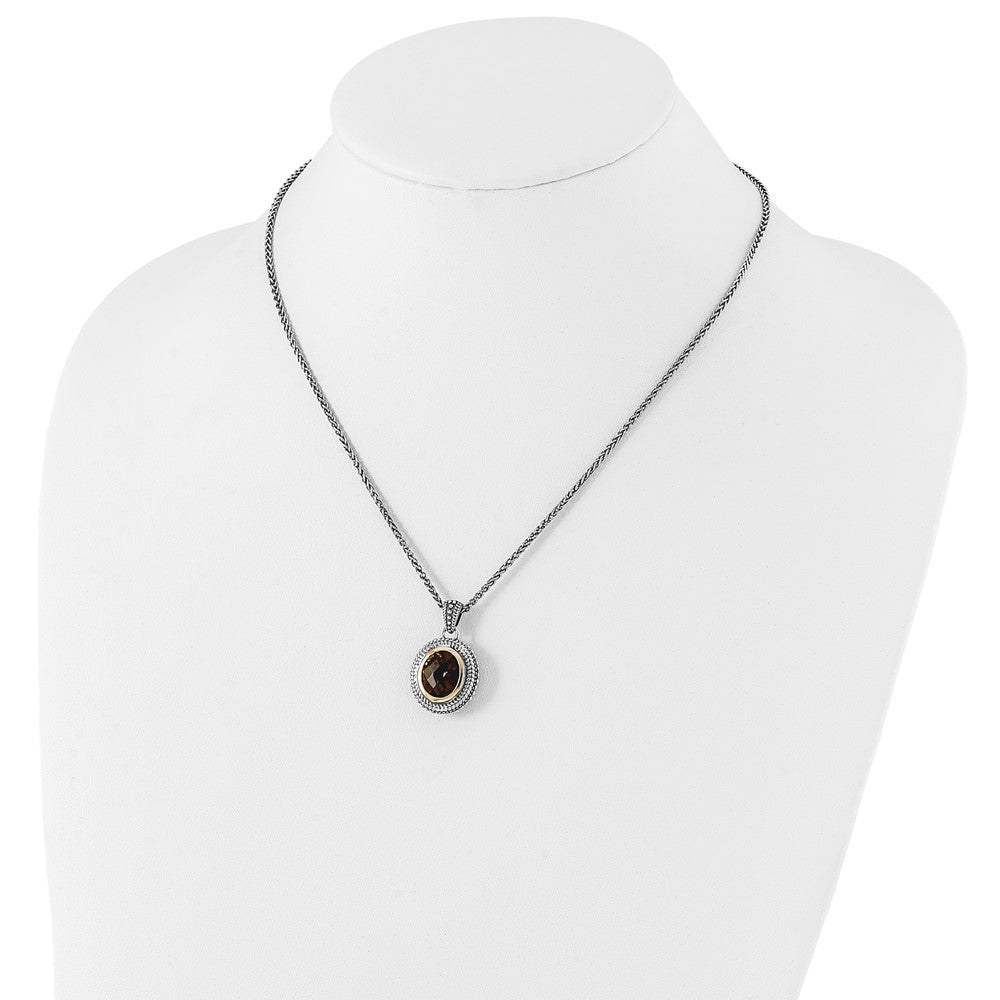 Sterling Silver 14K Gold Accent Oval Bezel Smoky Quartz Necklace 18"