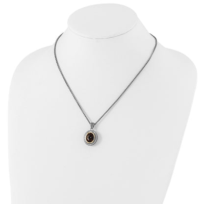 Sterling Silver 14K Gold Accent Oval Bezel Smoky Quartz Necklace 18"