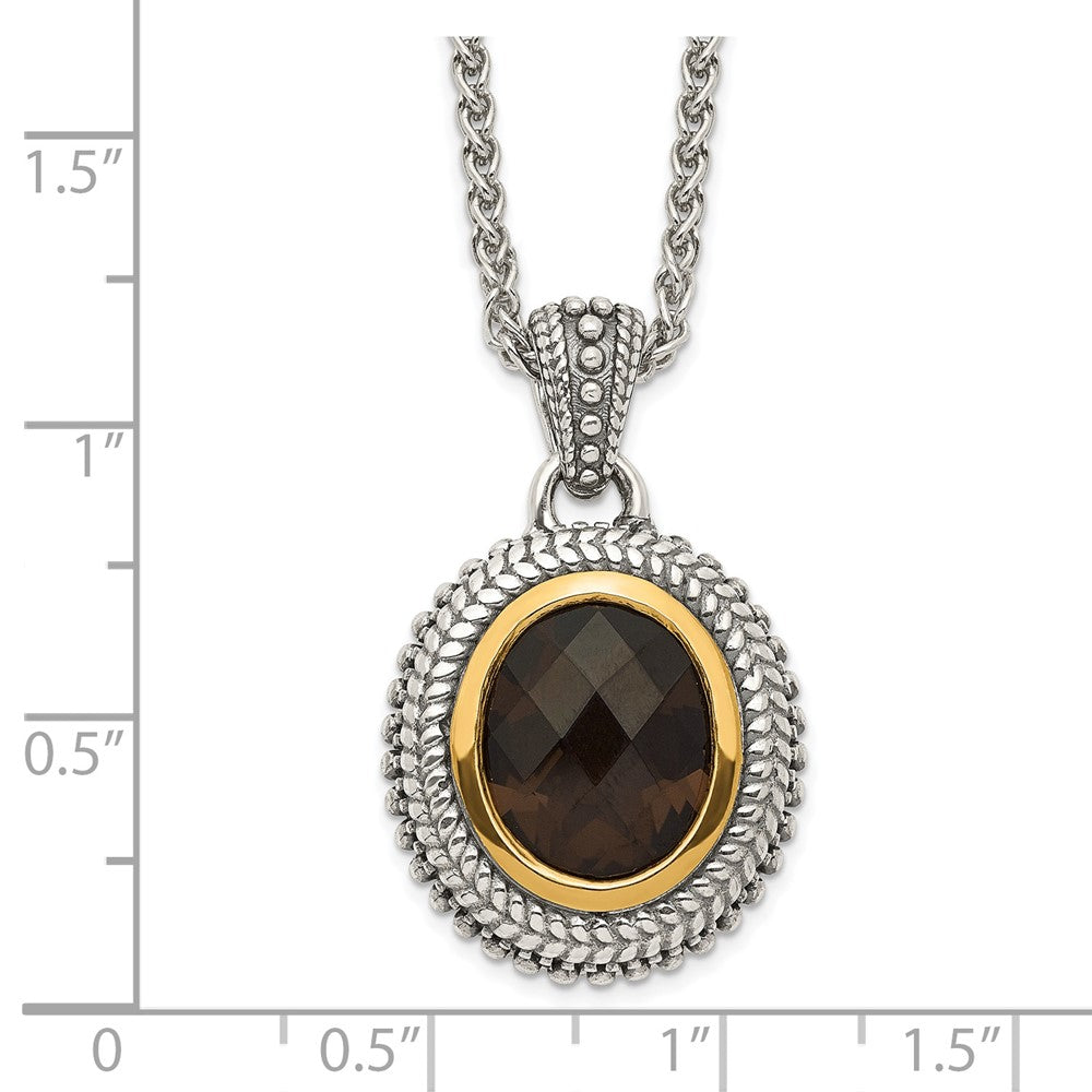 Sterling Silver 14K Gold Accent Oval Bezel Smoky Quartz Necklace 18"