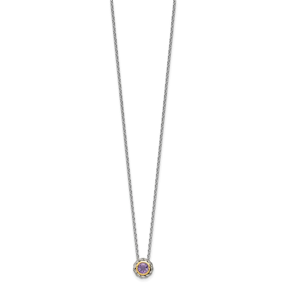 Sterling Silver 14K Gold Accent Round Bezel Pink Quartz Necklace 18"