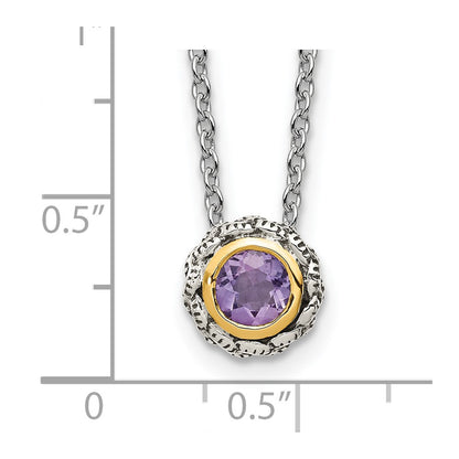 Sterling Silver 14K Gold Accent Round Bezel Pink Quartz Necklace 18"