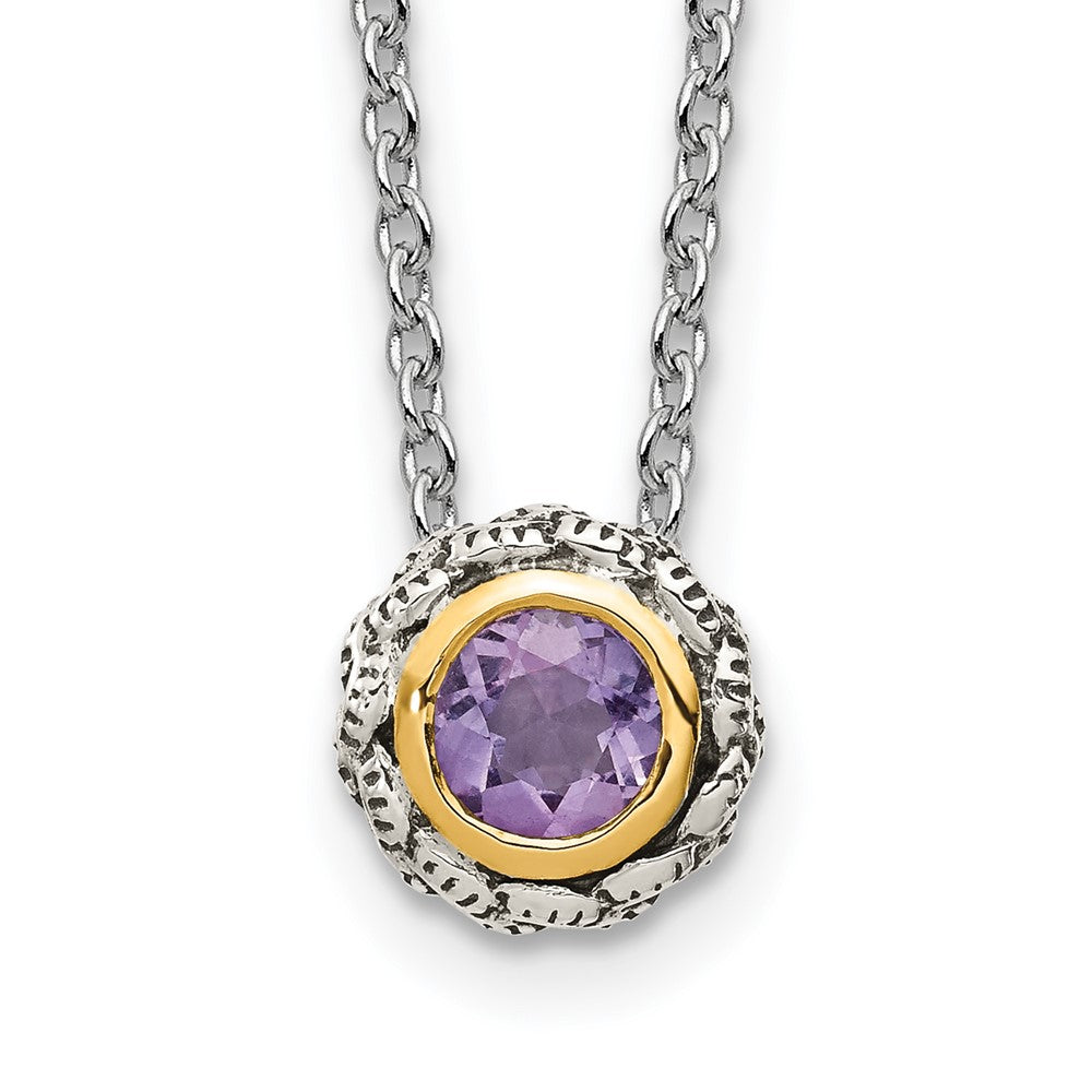 Sterling Silver 14K Gold Accent Round Bezel Pink Quartz Necklace 18"