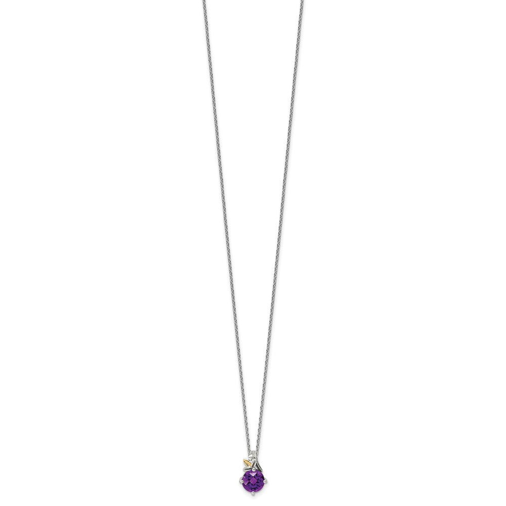 Sterling Silver 14K Gold Accent Round Amethyst Necklace 20"