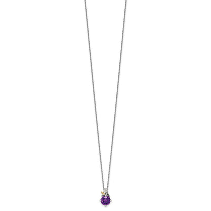 Sterling Silver 14K Gold Accent Round Amethyst Necklace 20"