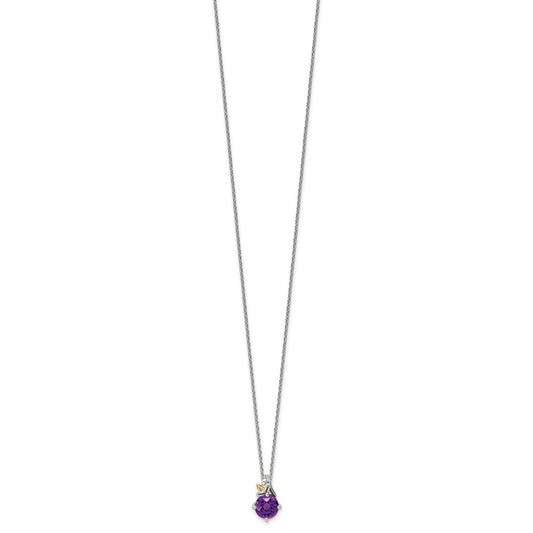 Sterling Silver 14K Gold Accent Round Amethyst Necklace 20"