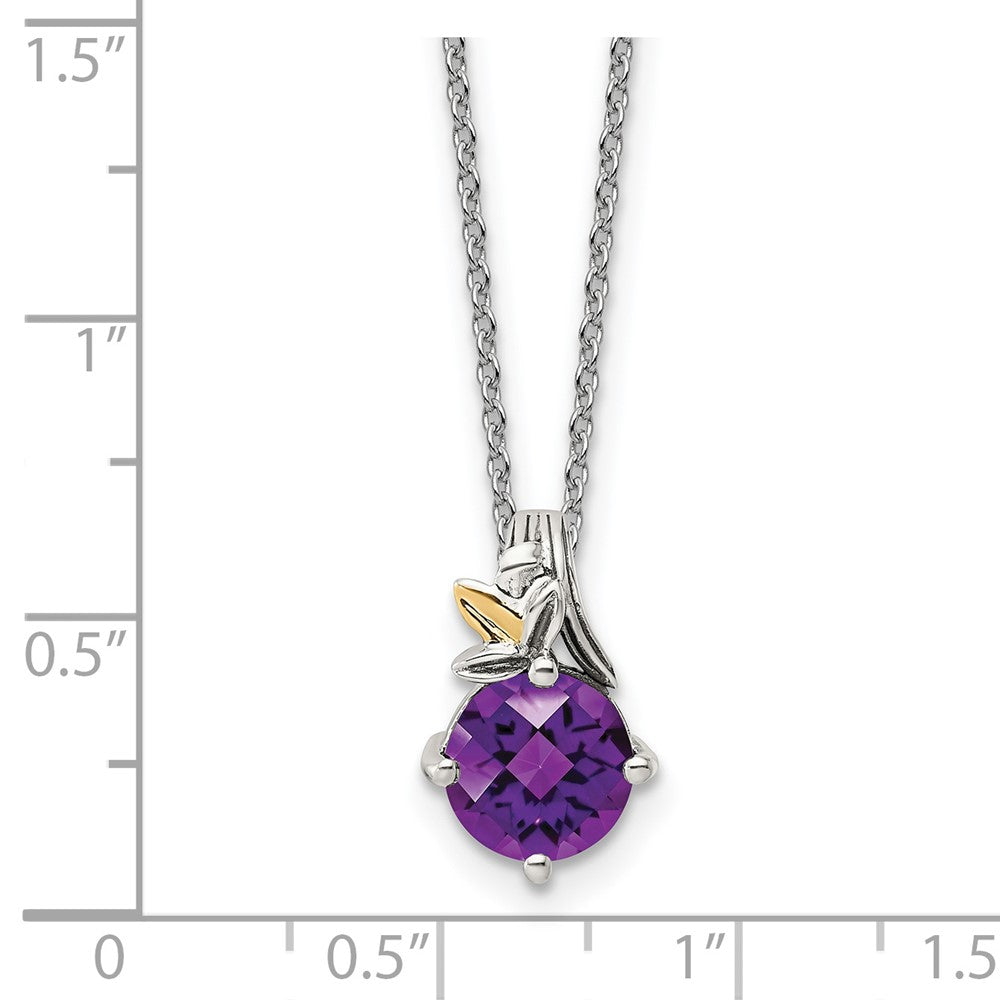 Sterling Silver 14K Gold Accent Round Amethyst Necklace 20"