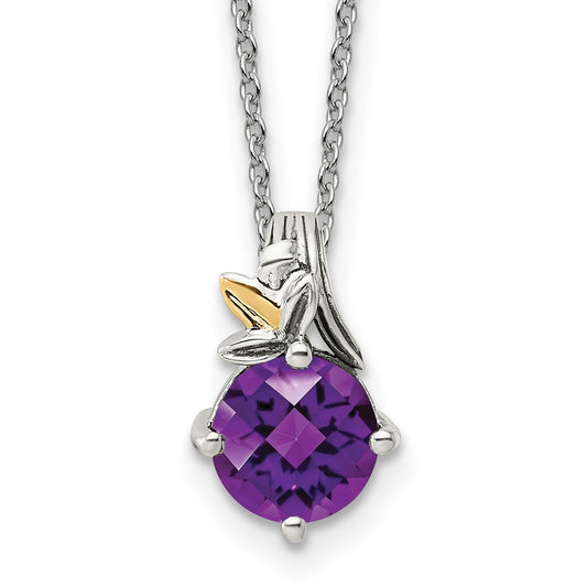 Sterling Silver 14K Gold Accent Round Amethyst Necklace 20"