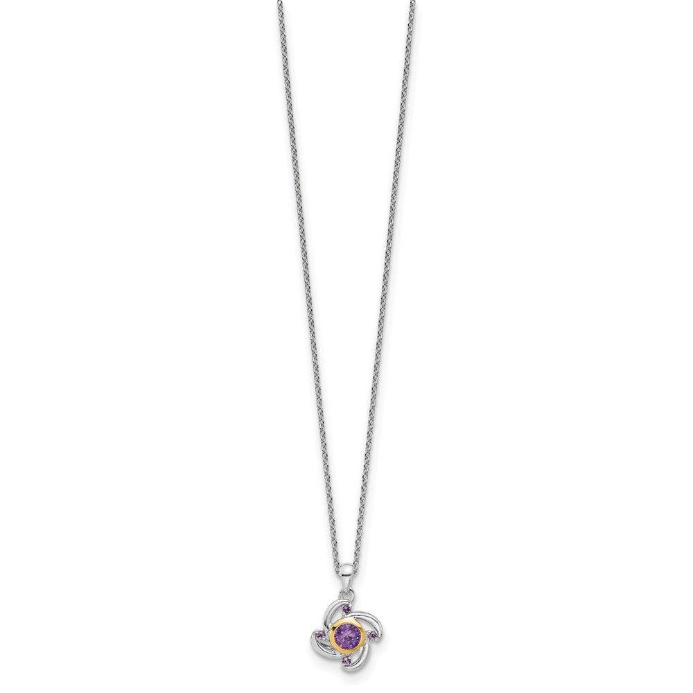 Sterling Silver 14K Gold Accent .55 ct Amethyst and .06 ct Pink Quartz Necklace 18"