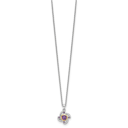 Sterling Silver 14K Gold Accent .55 ct Amethyst and .06 ct Pink Quartz Necklace 18"