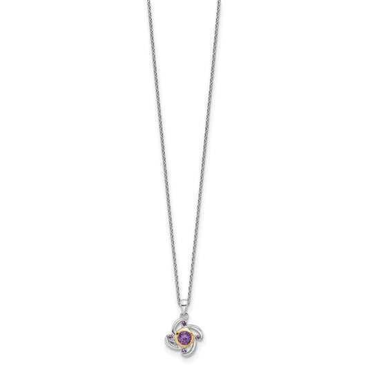 Sterling Silver 14K Gold Accent .55 ct Amethyst and .06 ct Pink Quartz Necklace 18"