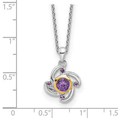 Sterling Silver 14K Gold Accent .55 ct Amethyst and .06 ct Pink Quartz Necklace 18"