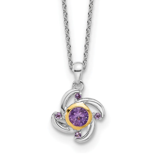 Sterling Silver 14K Gold Accent .55 ct Amethyst and .06 ct Pink Quartz Necklace 18"