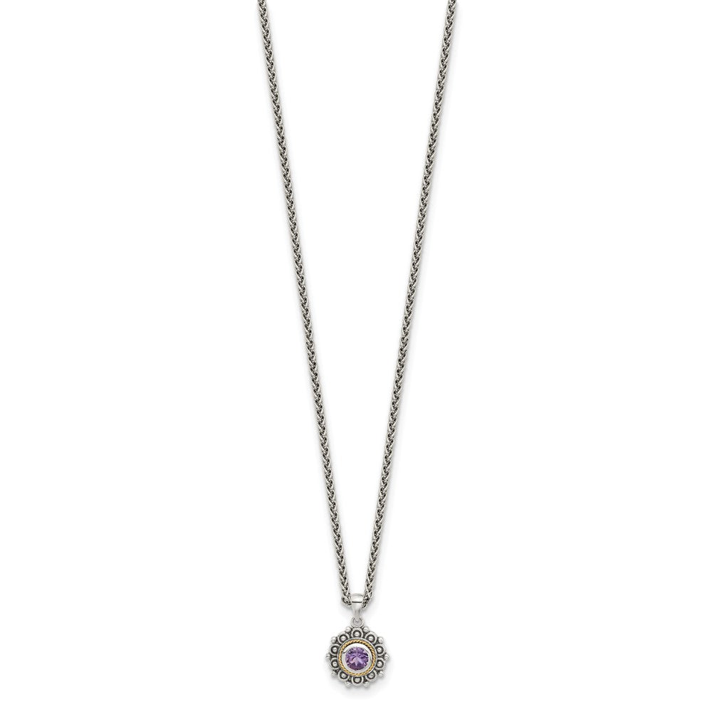Sterling Silver 14K Gold Accent Amethyst Necklace 18"
