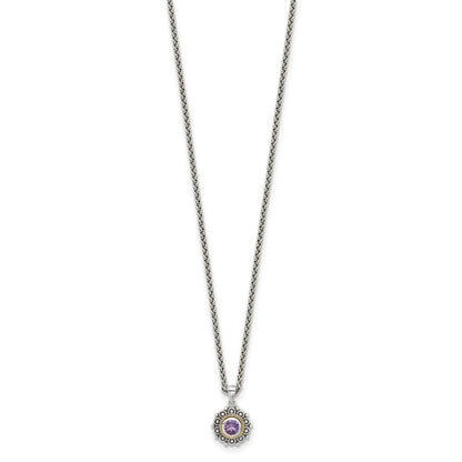 Sterling Silver 14K Gold Accent Amethyst Necklace 18"