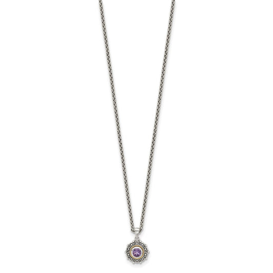 Sterling Silver 14K Gold Accent Amethyst Necklace 18"