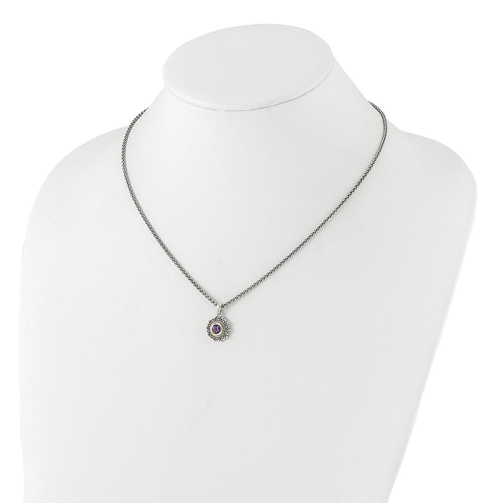 Sterling Silver 14K Gold Accent Amethyst Necklace 18"