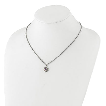 Sterling Silver 14K Gold Accent Amethyst Necklace 18"