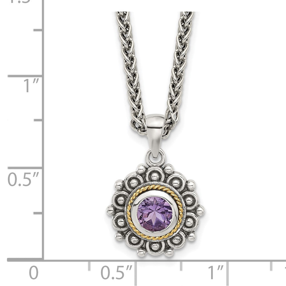 Sterling Silver 14K Gold Accent Amethyst Necklace 18"