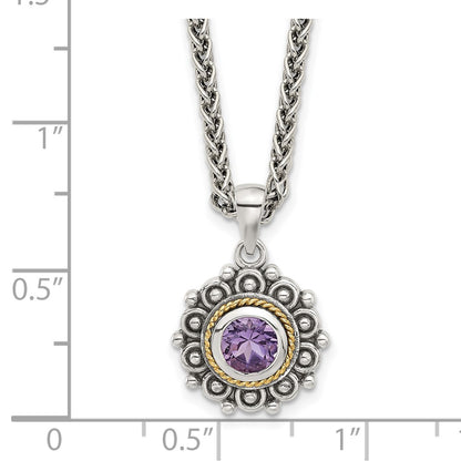 Sterling Silver 14K Gold Accent Amethyst Necklace 18"