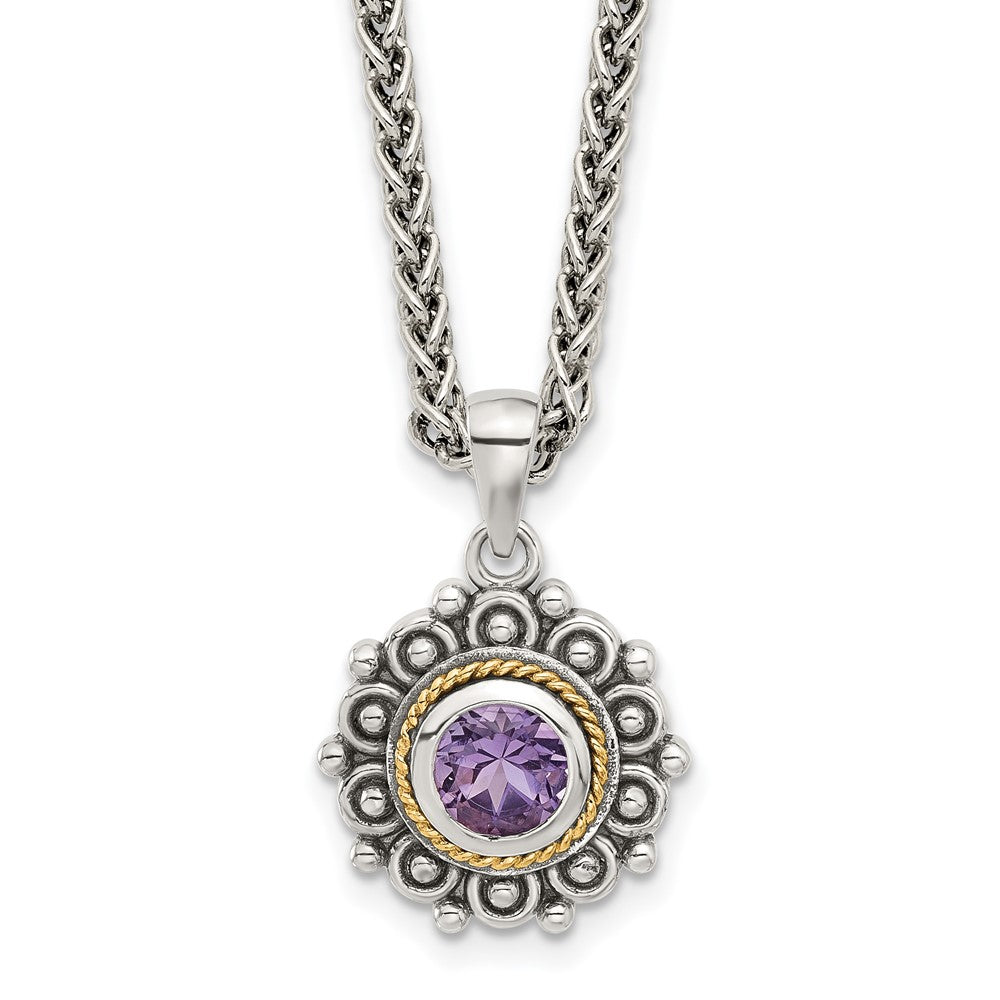 Sterling Silver 14K Gold Accent Amethyst Necklace 18"