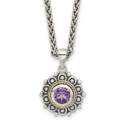 Sterling Silver 14K Gold Accent Amethyst Necklace 18"