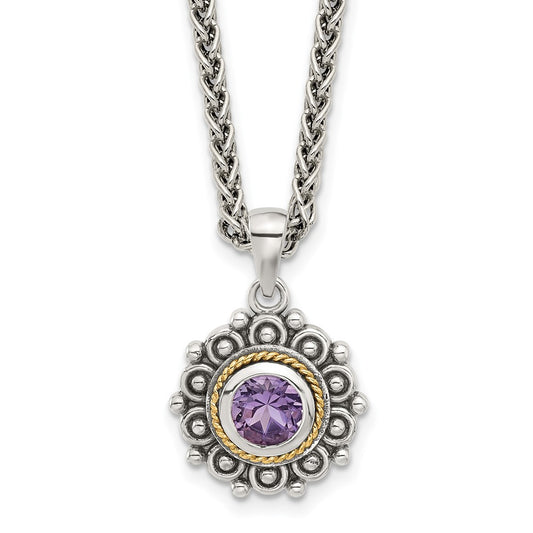 Sterling Silver 14K Gold Accent Amethyst Necklace 18"