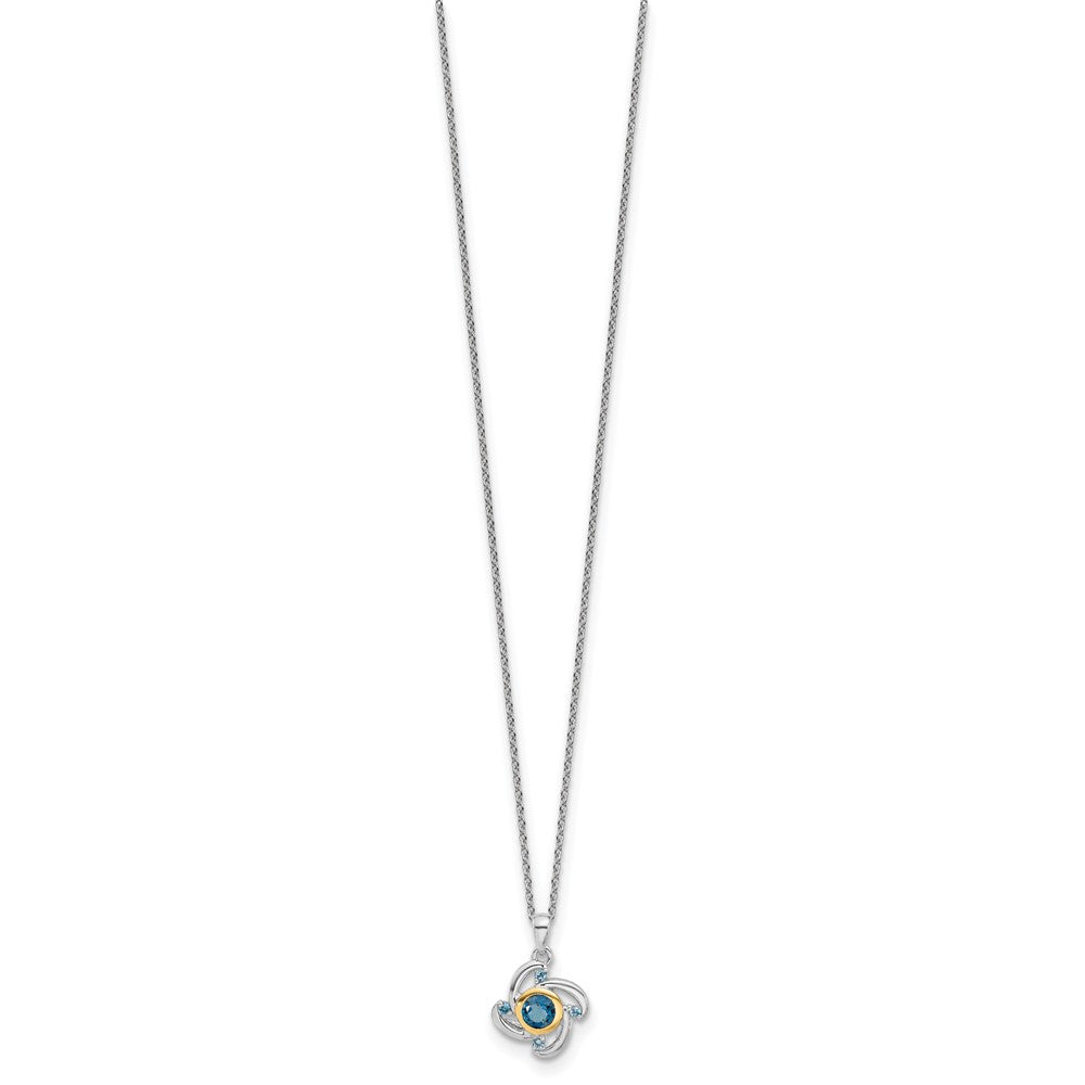 Sterling Silver 14K Gold Accent .51 ct London Blue Topaz .08 ct Swiss Blue Topaz Necklace 20"