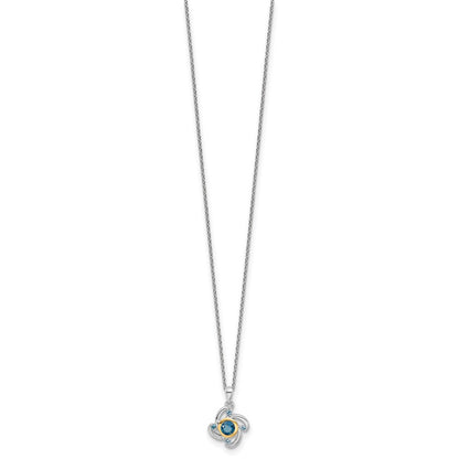 Sterling Silver 14K Gold Accent .51 ct London Blue Topaz .08 ct Swiss Blue Topaz Necklace 20"