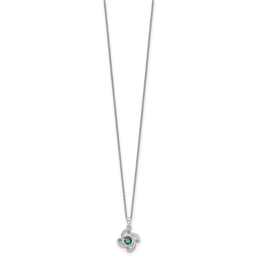 Sterling Silver 14K Gold Accent .51 ct London Blue Topaz .08 ct Swiss Blue Topaz Necklace 20"