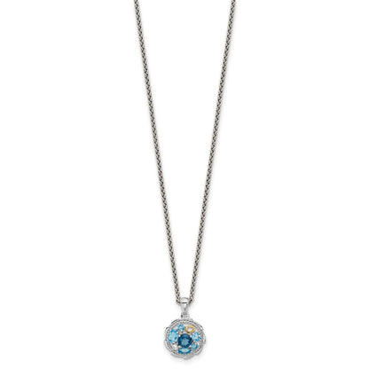 Sterling Silver 14K Gold Accent Multi Gemstone Necklace 18"