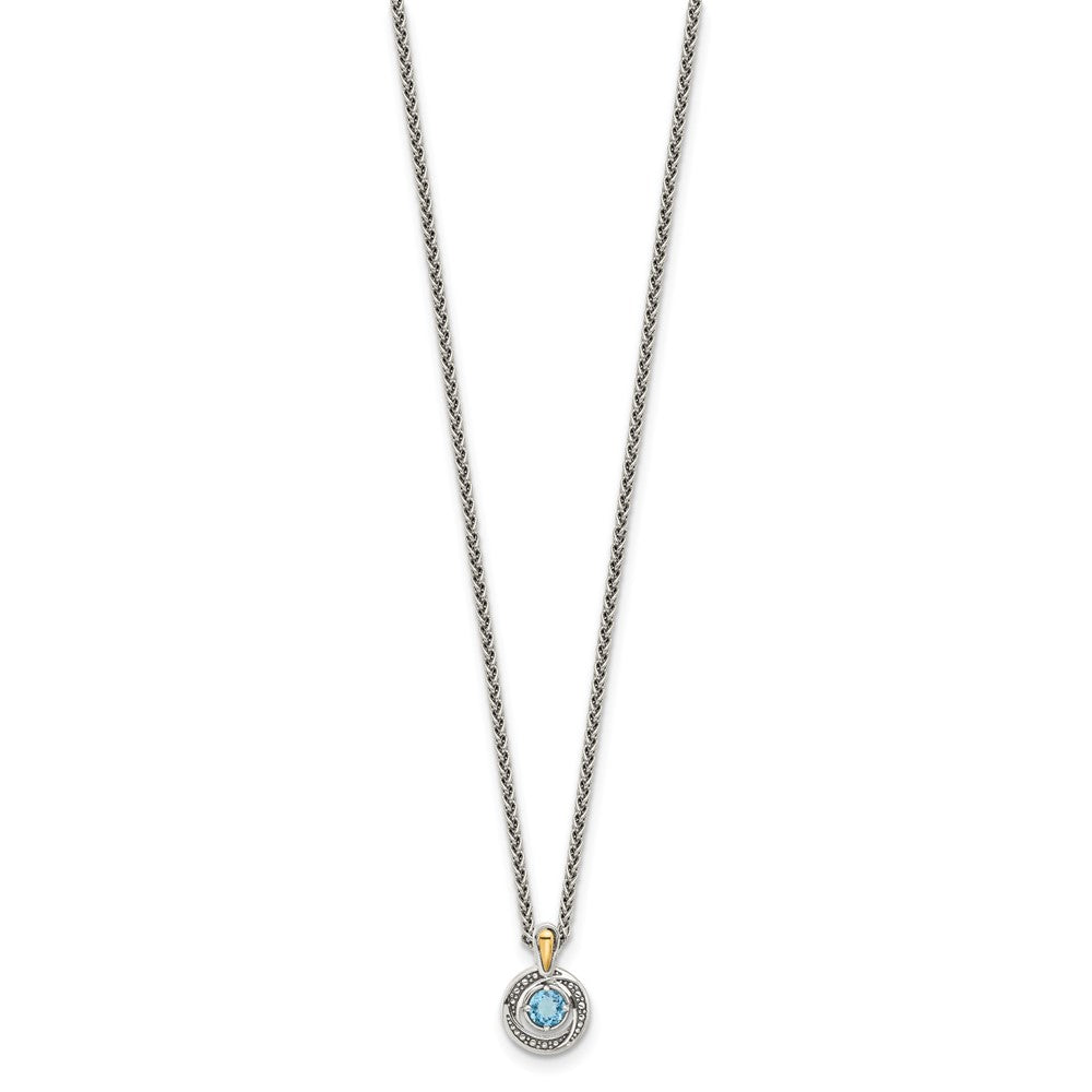 Sterling Silver 14K Gold Accent Light Swiss Blue Topaz Necklace 18"
