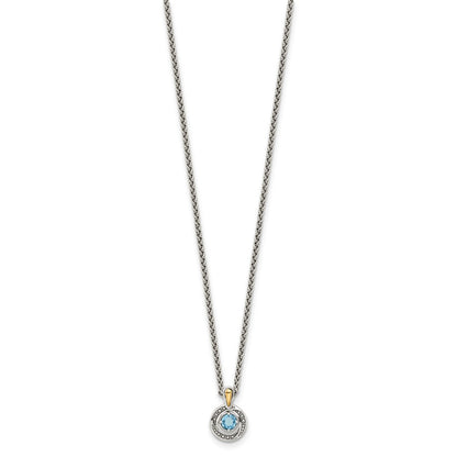 Sterling Silver 14K Gold Accent Light Swiss Blue Topaz Necklace 18"