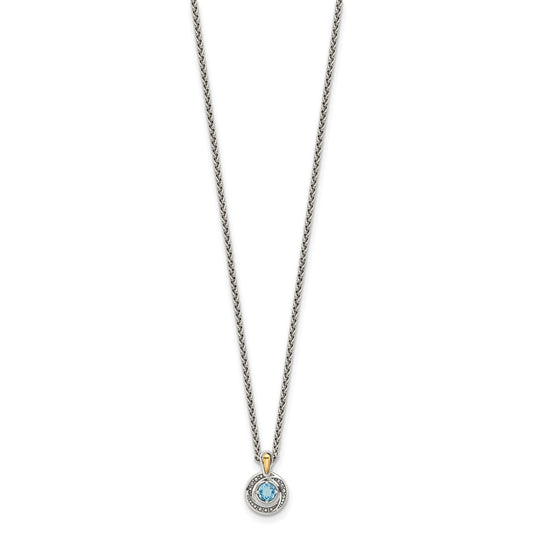 Sterling Silver 14K Gold Accent Light Swiss Blue Topaz Necklace 18"