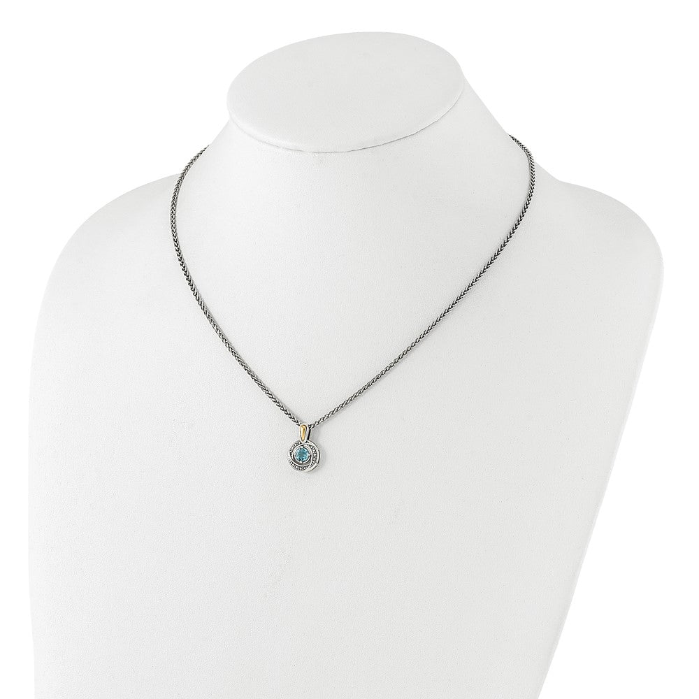 Sterling Silver 14K Gold Accent Light Swiss Blue Topaz Necklace 18"