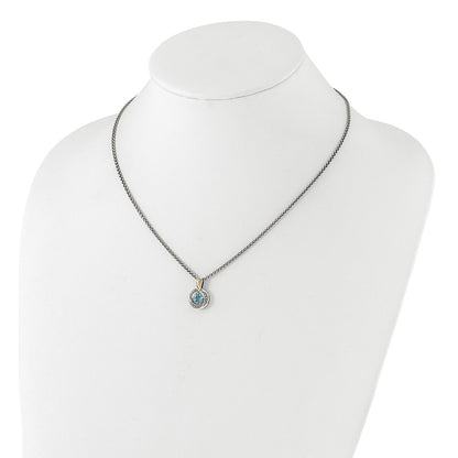 Sterling Silver 14K Gold Accent Light Swiss Blue Topaz Necklace 18"