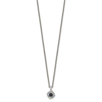 Sterling Silver 14K Gold Accent .49 ct Onyx and .16 ct Swiss Blue Topaz Necklace 18"