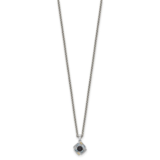 Sterling Silver 14K Gold Accent .49 ct Onyx and .16 ct Swiss Blue Topaz Necklace 18"