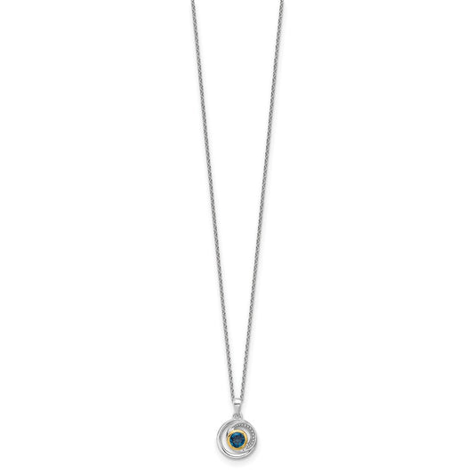 Sterling Silver 14K Gold Accent London Blue Topaz Necklace 20"