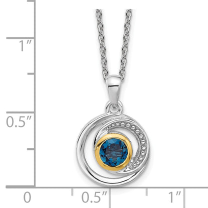Sterling Silver 14K Gold Accent London Blue Topaz Necklace 20"