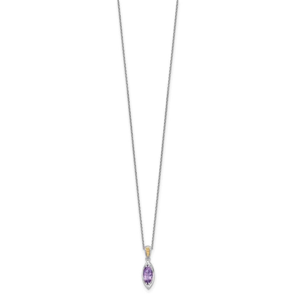 Sterling Silver 14K Gold Accent Marquise Amethyst Necklace 18"